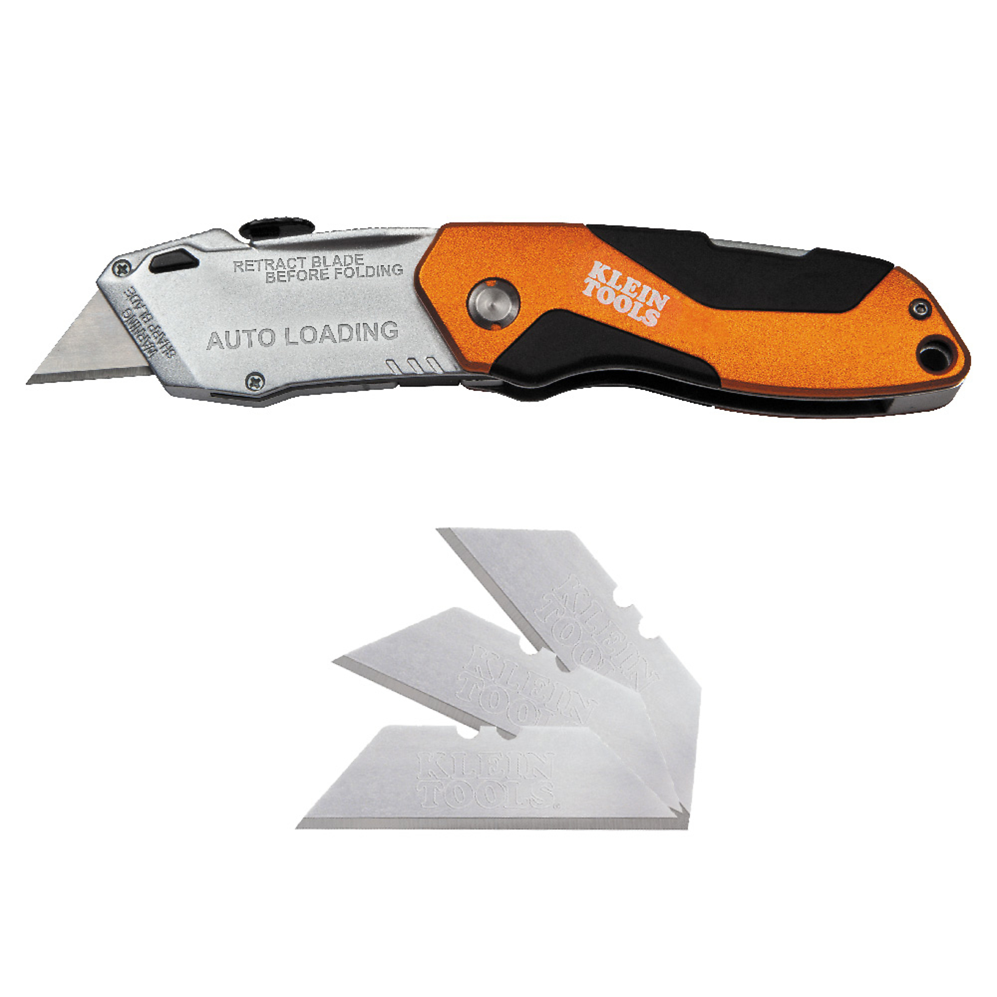 Klein Tools, Auto-Loading Folding Utility Knife, Blades (qty.) 3 Knives (qty.) 1 Folding, Model# 44130